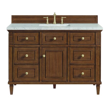 James Martin Vanities 48'' Single Vanity, Mid-Century Walnut w/ 3 CM Eternal Jasmine Pearl Quartz Top 424-V48-WLT-3EJP
